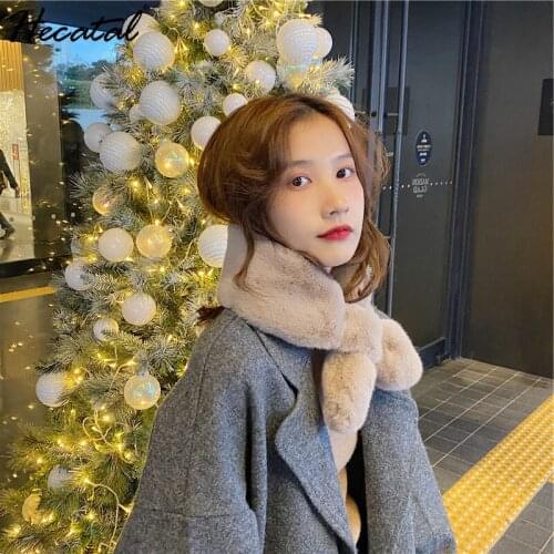 Heeatal Solid Color Rabbit Fur Collar Scarf Women Winter Keep Warm Thickening Faux Fur Sjaal Cross Scarfs Autumn Winter Scarves