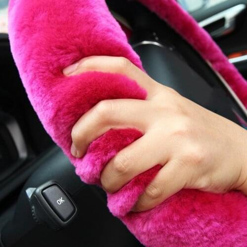 Winter Wool Car Steering Wheel Cover Long Australian Wool Heated Fur Steering Wheel Handbrake Gear Shifter Cover Long Plush Warm