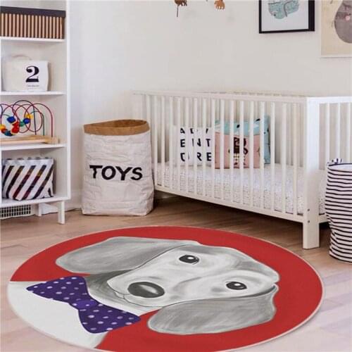 Hot Modern Cartoon Dog Printed Round Carpet For Living Room Computer Chair Area Rug Children Play Tent Floor Mat Cloakroom Rug