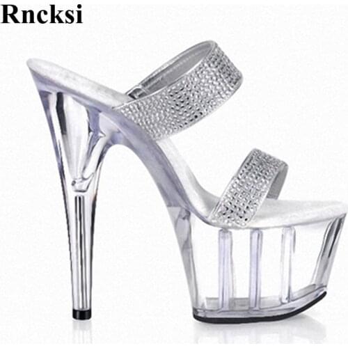 Rncksi New Crystal Shoes 15cm/ultra high heels Sandals for womens shoes NightClub Party 15 cm high heels slipper Dance Shoes