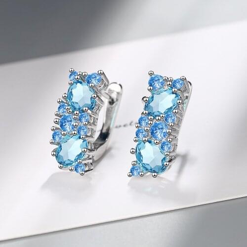 New 925 Sterling Silver Hoop Earring for Women Fashion Ear Pin Fine Jewelry Kids Gifts Top Quality Sky Blue Zircon Earring