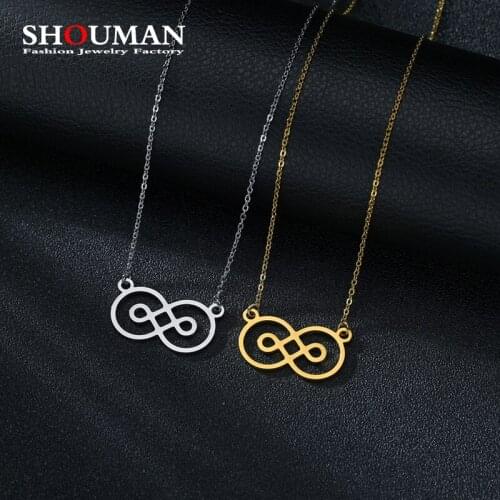 SHOUMAN Gold Color Double Hallow Infinity Love Charm Pendant Necklaces Stainless Steel for Women Girl Unisex Jewelry