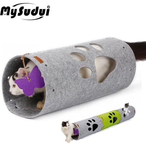 MySudui Collapsible Removable Pet Cat Tunnel Toy Felt Tube Play Tunnel For Cat Bed Pad Training Toy Diy Interactive Cat Toys