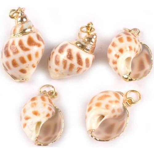 Natural Golden Plated Spot Spiral Seashells For Handmade Shells DIY Jewelry Pendant Home Decor Accessories 5pcs 18-30mm TR0318