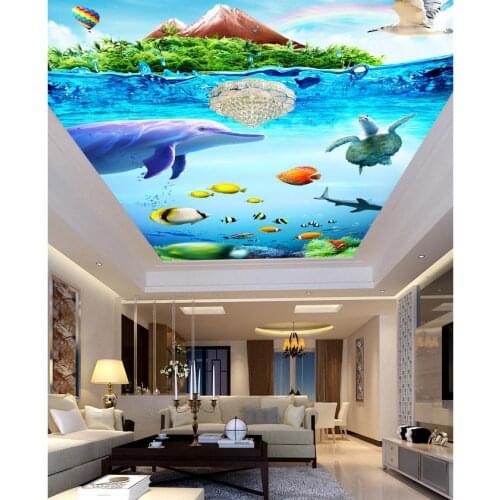 SeaWorld dolphin ceiling frescoes Landscape wallpaper murals 3d murals wallpaper for living room ceilings