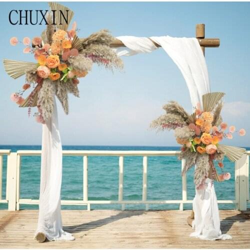 Wedding Arch Flower Natural Dried Reed Rose Triangle Floral Arrangement Wedding Scene Stage Backdrop Flower Row Window Props