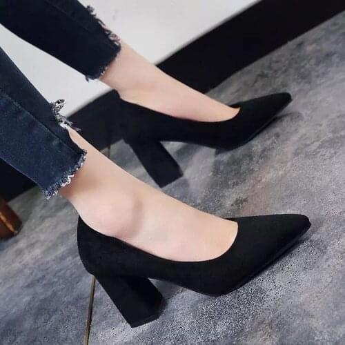 Flock Office Thin Heels Pumps Women Shoes Pointed Toe Patent Leather Wedding Dress Shoes Woman Chaussures Femme