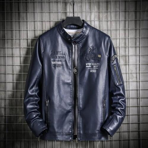 Windbreaker PU Letter Leather Fleece Jacket Mens 2020 Winter and Autumn Casual Jacket Mens Windbreaker Biker Moto Jacket Male