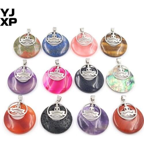 YJXP Buddha Donut Shaped Amulet Pendant Natural Crystal Hollow Round Beads Lotus Yoga Meditation Pendants for Necklace Jewelry