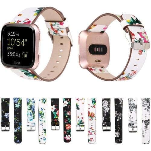 YL Rural Flowers Leather Band For Fitbit Versa Strap Floral Replacement Wristband for Versa Smart Watchband w Quick Release Pins