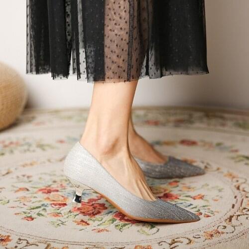 The new fine with gradient lattice Harriet fashion womens shoes with pointed mouth shallow low help fashion high heels