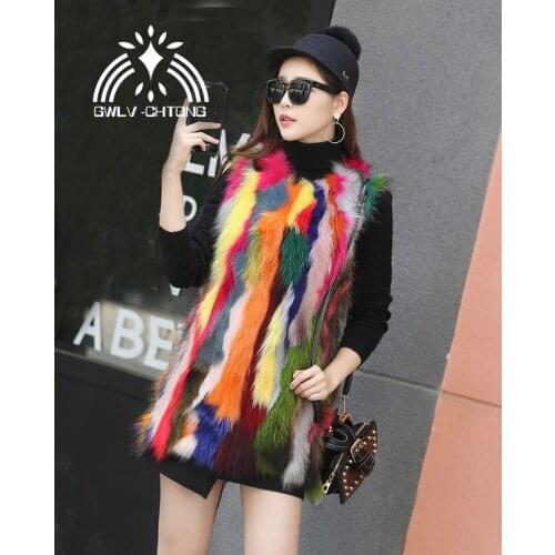 Real natural genuine raccoon fur vest jacket women fashion multi-color colorfull gilet custom any size