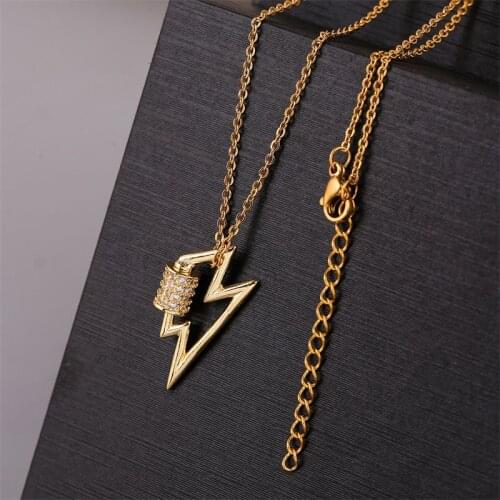 Punk Style Fashion Hollow Lightning Pendants CZ Cubic Zirconia Copper Metal Necklaces For Women Stainless Steel Chain Necklace