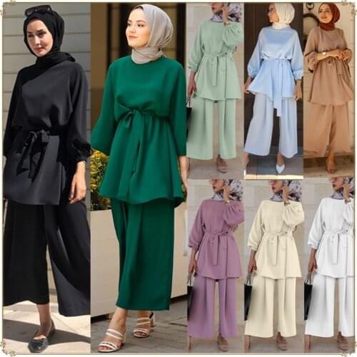 Summer Wide-leg Pants Dress Middle East Dubai Suit Full Cover Islamic African Abaya for Women Skirts Islamic