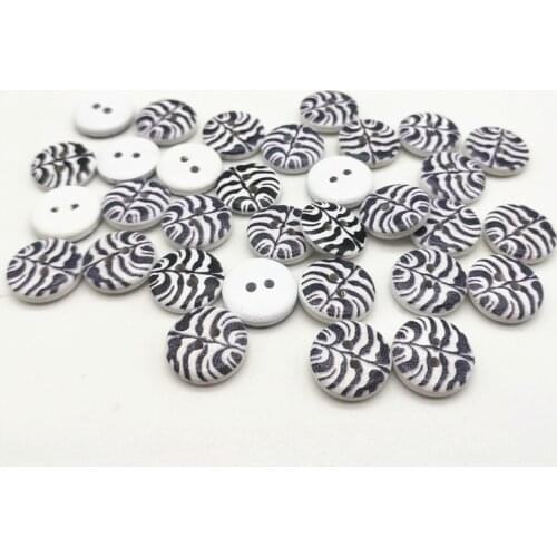 100pcs 15mm Wood Black Zebra Patterned 2 Holes Round Buttons Sewing Embellishments Cardmaking Scrapbooking DIY Crafts
