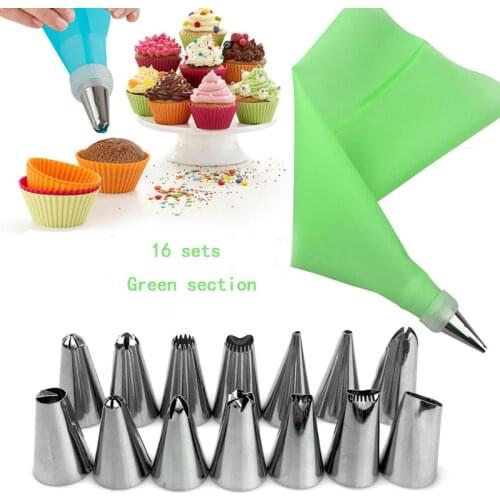 16 Pcs/Set Stainless Steel Nozzle Pastry Tips Silicone Icing Piping Cream Pastry Bag Sets DIY Cake Decorating Tools