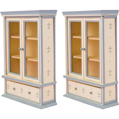 2 Pieces 1:12 Scale Dolls House Miniatures Furniture Wood Display Cabinets Dollhouse Bookcase Bookshelf DIY Accessory