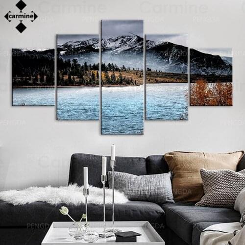 5 Pieces Lake Landscape Canvas Painting Mountain Landscape Wall Art Poster and Print Hd Print Picture Decor Home and Living Room