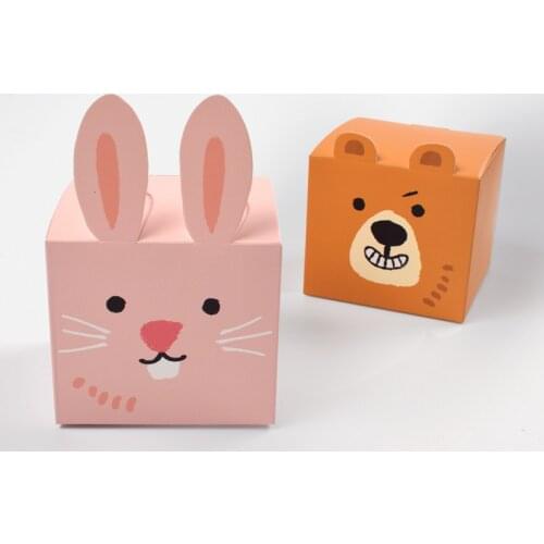 50pcs Color Square Cute Cartoon Cat Rabbit Shaped Gift Candy Box Spot Folding Cute Paper Packaging Box