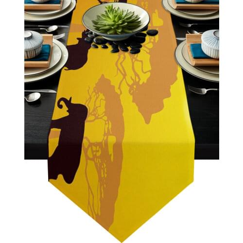 African Elephant Forest Tree Silhouettes Table Runner Country Wedding Decor Tablecloth Placemat Dinning Table Art Table Runners