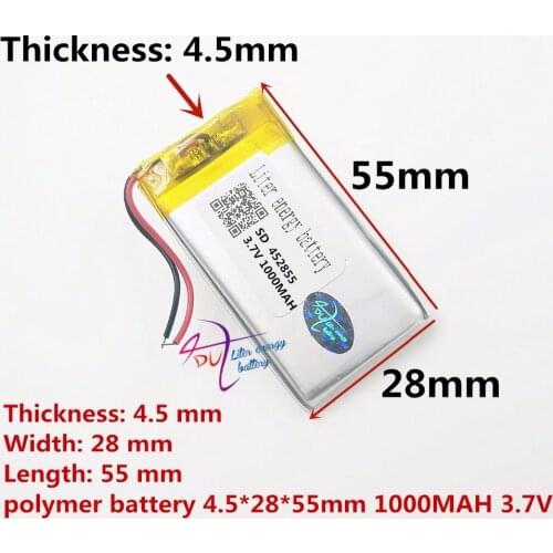 Free shipping 3.7V,1000mAH,[452855] PLIB; polymer lithium ion / Li-ion battery for dvr,GPS,mp3,mp4,cell phone,speaker