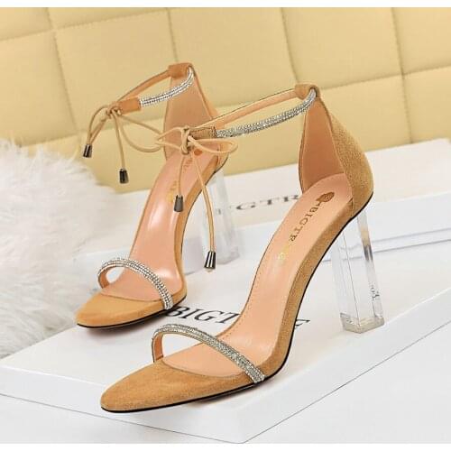 BIGTREE 2021 New Summer Women Shoes Sexy Peep Toe Ankle Strap High Heel Party Sandals Fashion Crystal Decoration Zapatos Mujer