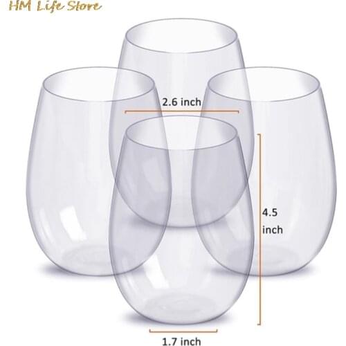 4Pcs New 463ml Unbreakable Wine Glasses Shatterproof Plastic Glass Safe Reusable Transparent Fruit Juice Beer Cup Party Supplies