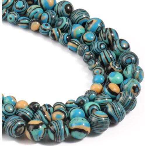 6/8/10mm Lake Blue Malachite Beads for Bracelet Natural Stones Loose Round Beads Jewelry Making DIY Accessories 15'' Starnd
