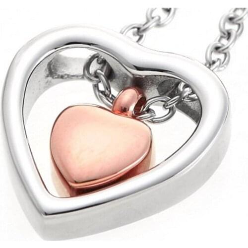 Black Stainless Steel Double Heart Cremation necklace for Ashes Keepsake Memorial Urn Jewelry Wholesale