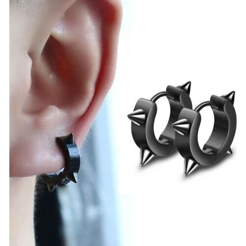 Black Punk Women Men Earrings Ear Studs Spike Rivet Hoop Huggie Gothic Black Stainless Steel Earring Jewelry Gifts Accessories