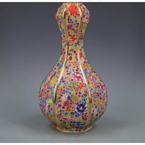 Qianlong, Qing Dynasty, painted with gold, enamel, six directions, ten thousand flowers, garlic bottles, antique antiques, home