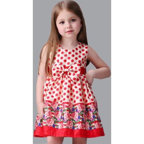 Dot Print Girls Dresses Rose Floral Red Ribbon Kids Dress for Girls Clothes Children Party Dress Vetement Fille 3-9T