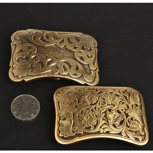 DIY leather craft 40mm inner width solid brass floral carve pattern belt pin buckle 2pcs/lot