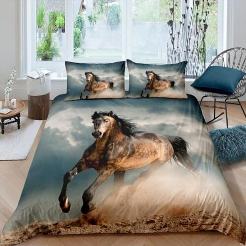 Home Textiles Luxury 3D Horse Print Duvet Cover Set 2/3 Pcs Pillowcase Kids Bedding Set AU/EU/UK/US Queen and King Size