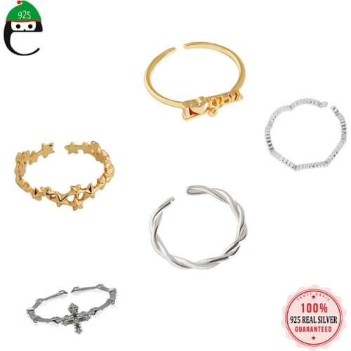 ElfoPlataSi Genuine 925 Sterling Silver Sweet Personality Star Opening Finger Ring For Women Wedding Party Jewelry Gift DD1214