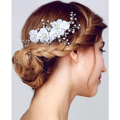 SLBRIDAL Handmade Alloy Rhinestones Crystal Pearls Flower Wedding Hair Comb Bridal Headpieces Hair Accessories Women Jewelry