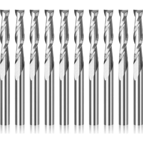 10pcs 3.175 1/8 Shank 2 Flute Spiral Milling Cutter CNC Flat Nose End Mill Engraving Router Bit for Wood Carbide Tool Endmill