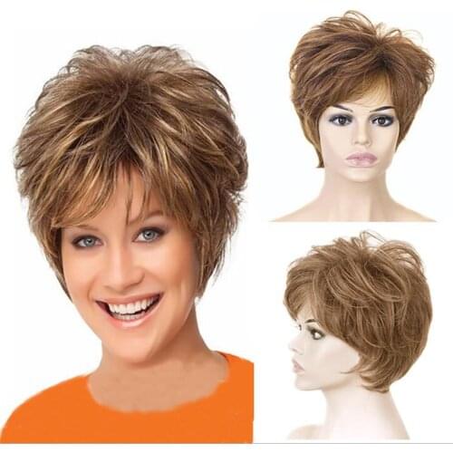 GRES Blond Short Hairstyles Short Hair Puffy Synthetic Toupee Hair for Women Natural Wave Artificial Hair High Temperature Fiber