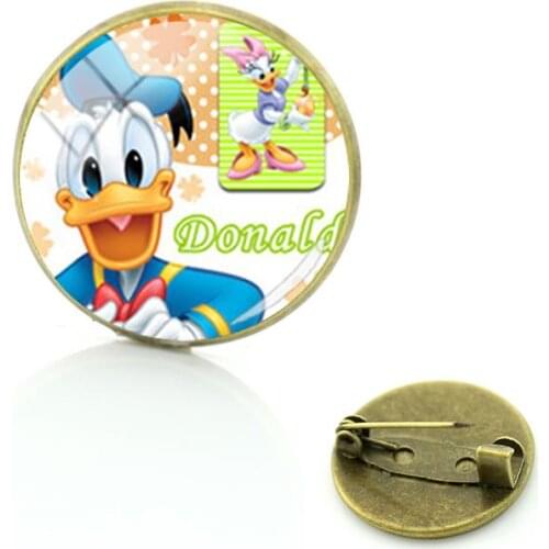 Disney Classic Mickey Mouse And Donald Duck Brooch Badge Glass Cabochon Art Picture Glass Dome Brooch Pin