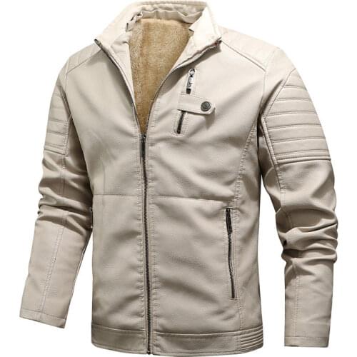 Winter Jacket Men Stand Collar Leather Coat Newly Fashion Thick Velvet Warm Jackets Hombre Windproof PU Parka Men Biker Chaquete