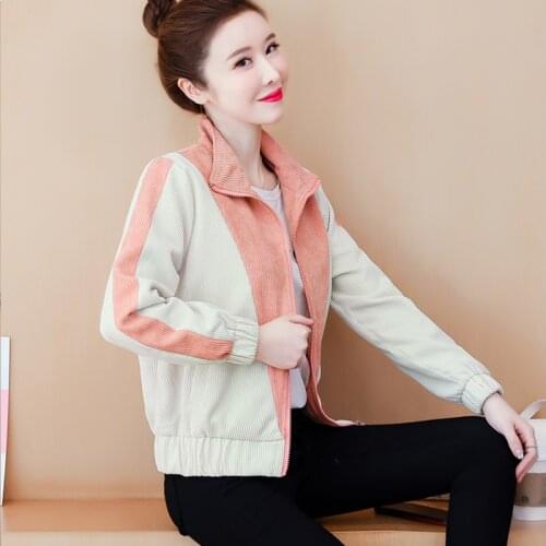 2021 Autumn Fashion Corduroy Jackets Womens Coat Bomber Jacket Casual Harajuku Long Sleeve Loose Female High Quality OverCoat