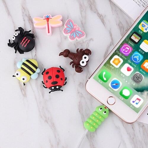 Cute Bite Cartoon Animal Insect Cable-Winder USB Data Line Protector Cord Cover Silicone Decorate Smartphone Accessories