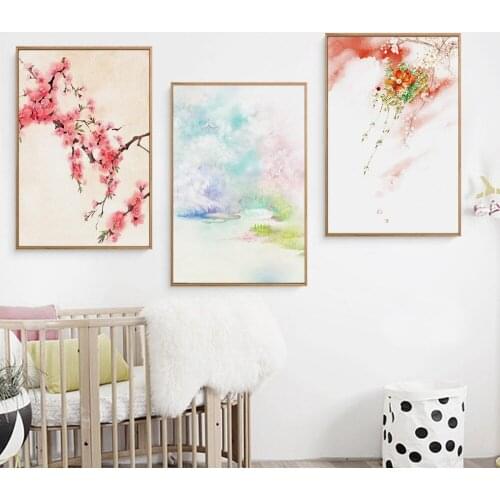 FashionChinese-style Japanese cherry blossoms Landscape forest Still life Canvas Wall decoration Picture wall sticker Art poster