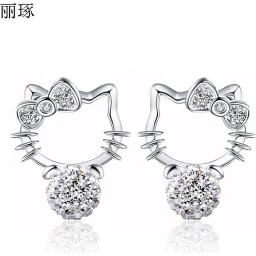 Fashion Tremella Jewelry Korean Zircon KT Earrings Female Alloy Simple Cute Wild Jewelry Valentines Day Gifts on February 14