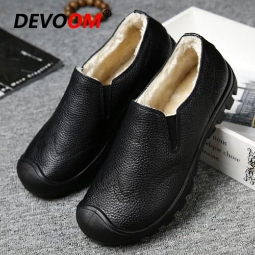 Winter Shoes Men Fashion Man Winter Shoes Leather Genuine Fur Loafers 2018 Men Leather Sneakers Artificial Plush Warm Walking 42
