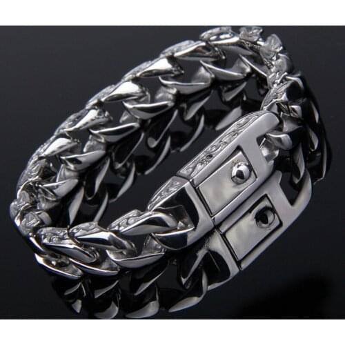 New 12mm Wide Silver Stainless Steel Mens Charm Bracelets Retro Mens Bracelets High Quality Cool Male Biker Jewelry Accessory