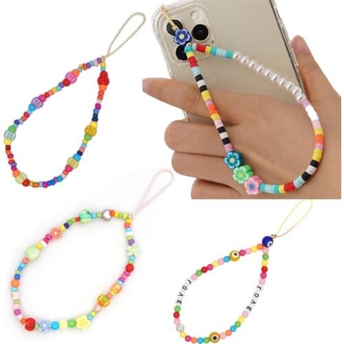 Soft Pottery Rope Mobile Phone Strap Lanyard Shell Pearl Flowers Stars Love Heart Beads Rope for Cell Phone Case Hanging Cord