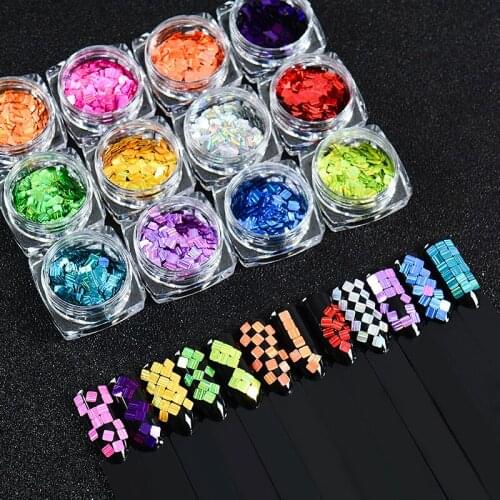 Mtssii 1 Box 12 Color Laser Nail Glitter Sequins Set For Polish Manicure DIY Shining Tips Square Shape Nail Art Decoration