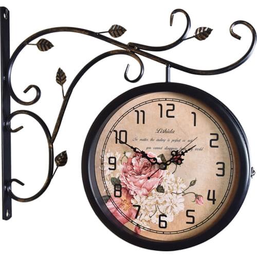 Nordic Double Sided Wall Clock Metal Creative Living Room Retro Wall Clocks Home Decor Shabby Chic Living Room Decoration Gift