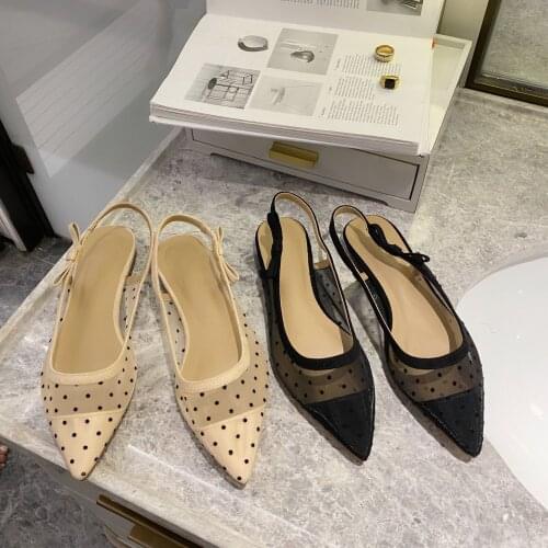 2020 Summer New Fairy Wind Polka Dot Mesh Fashion Sandals Pointed Shallow Mouth All-match Low Heel Shoes